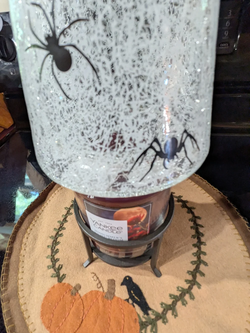Yankee Candle Halloween Spider Glass Jar Candle Holder White and Black with Iron